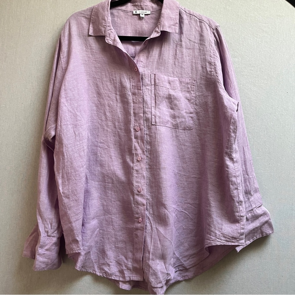 Target Woman Lavender Purple Linen Button Down Shirt Size 12